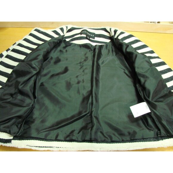 Metaphor Open Front Blazer Jacket XS Raw Hem Black White Striped Pockets Lined - Picture 7 of 12